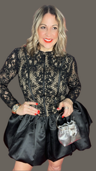 Black Lace Balloon Dress