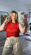 Red Pointelle Top