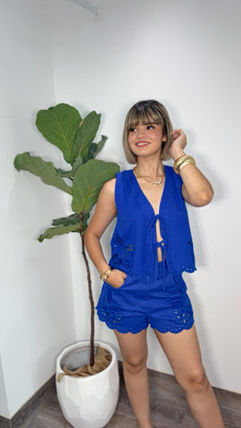 Electric Blue Eyelet Denim Short