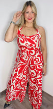 Red & Ivory Print Jumpsuit