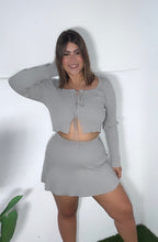 Gray Bow Tied Cardigan & Mini Skirt Set