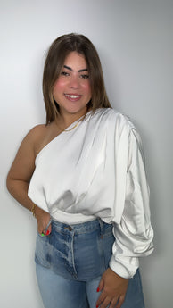 White One Shoulder Satin Blouse