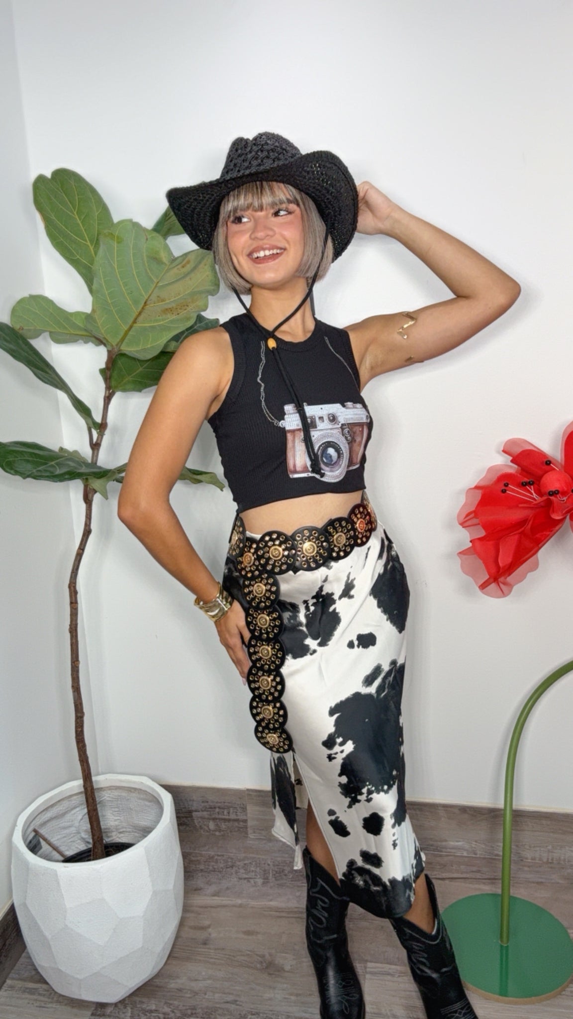 BorinCow Black Satin Skirt