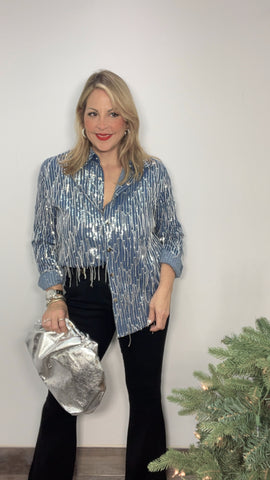 Silver Fringe Denim Button Shirt