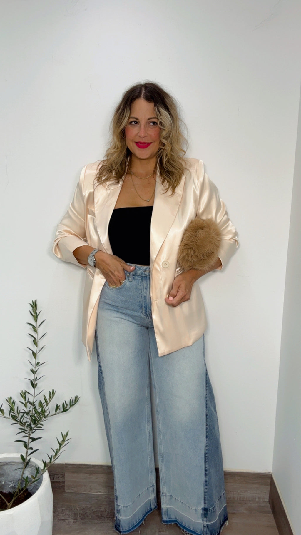 Champagne Lace Back Blazer