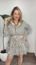 Navy Stripe Belted Shirt Dress