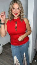 Red Halter Keyhole Top