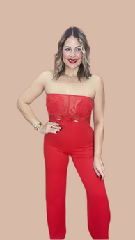 Flower Red Top & Pant Set