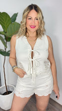 White Denim Embroidered Short