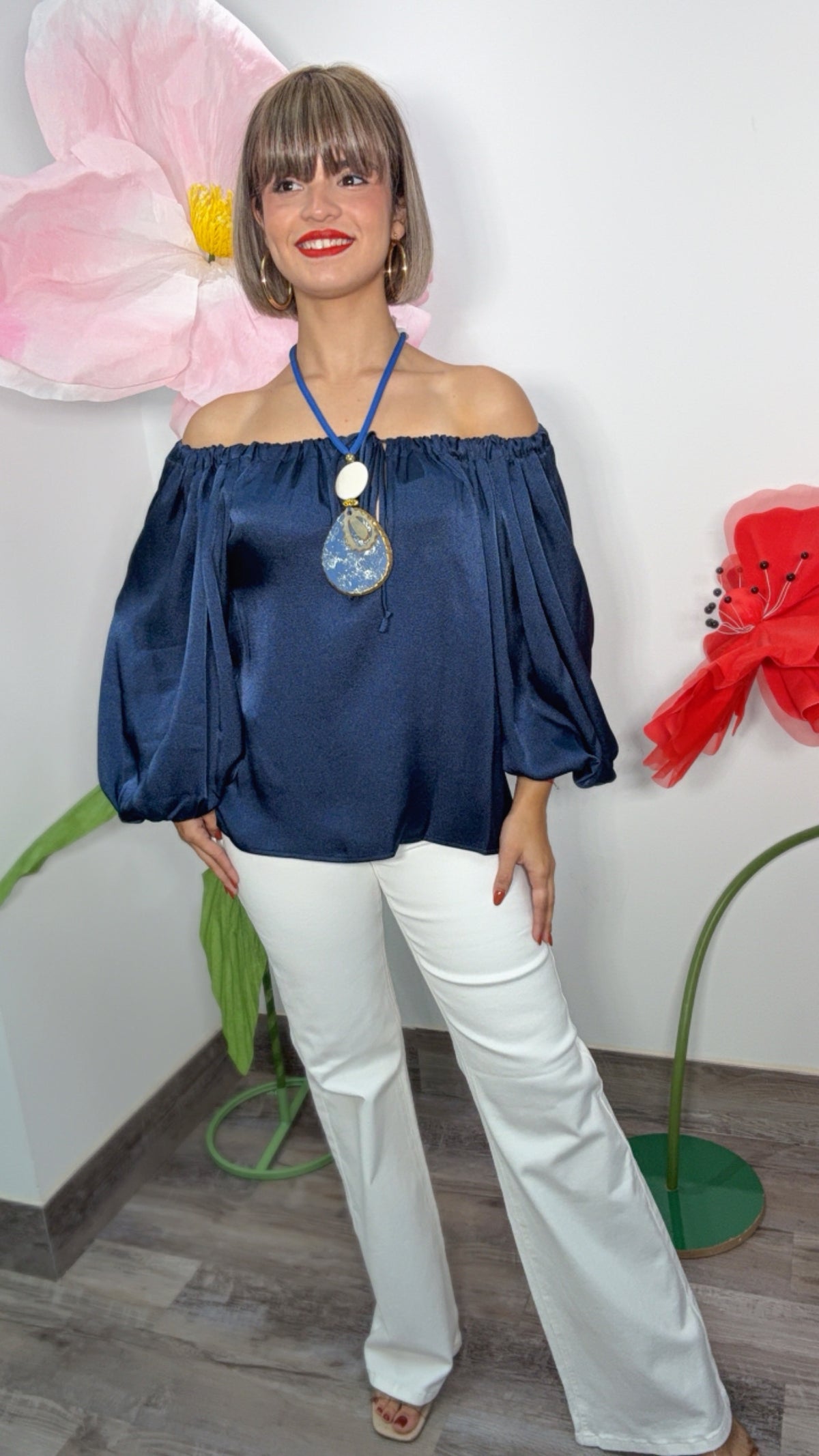 Navy Satin Top