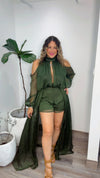 Pine Chiffon Maxi Overlay Short Set