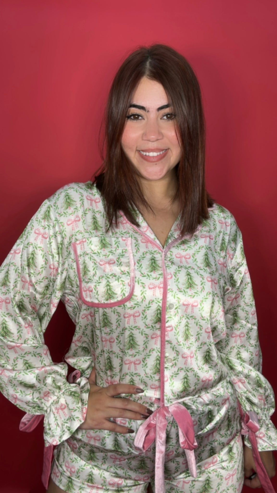 Pink & Green Christmas Tree PJ Set