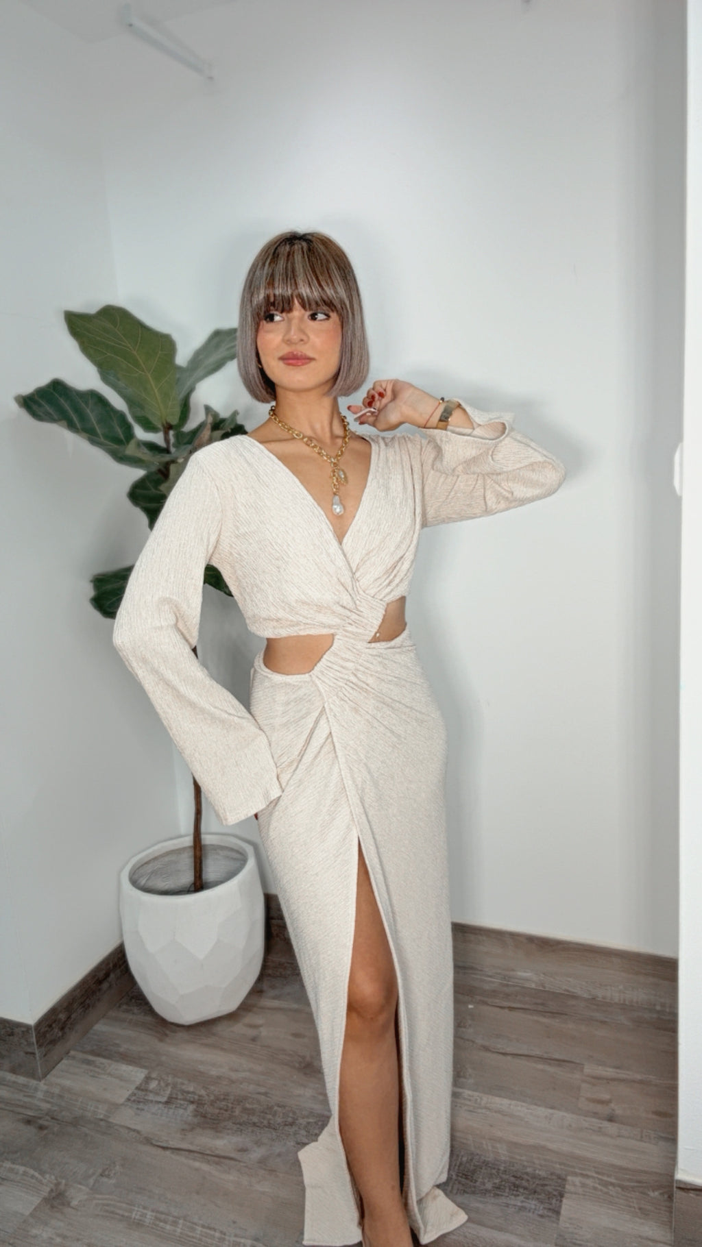 Solara Natural Cut-Out Maxi Dress