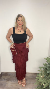 Fringe Burgundy Skirt