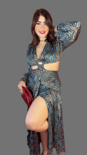 Blue & Mocha Mousse Cut Out Maxi Dress