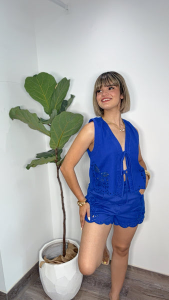 Electric Blue Eyelet Denim Short