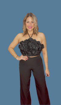 Flower Black Top & Pant Set