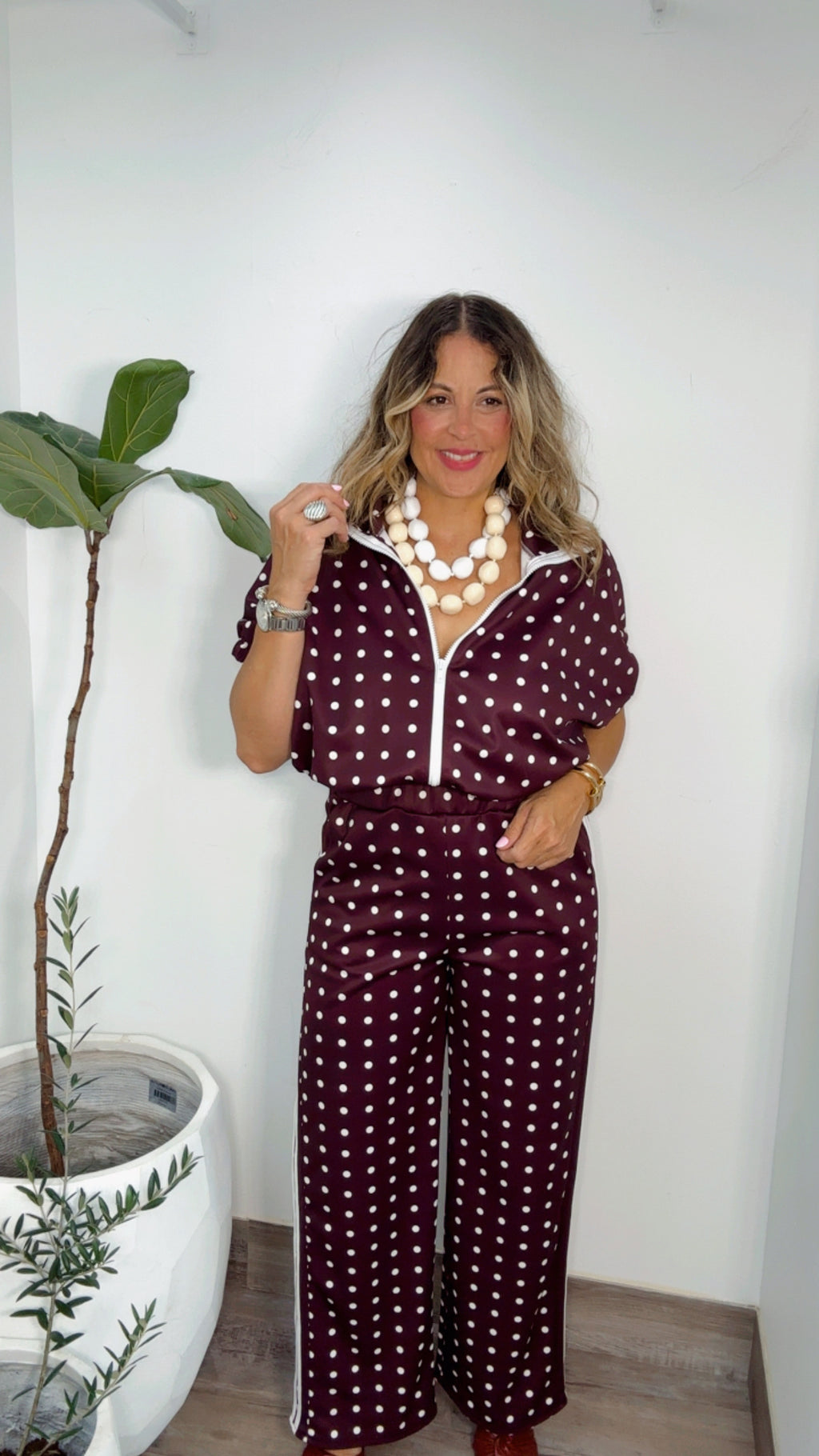 Burgundy Polka Dot Set