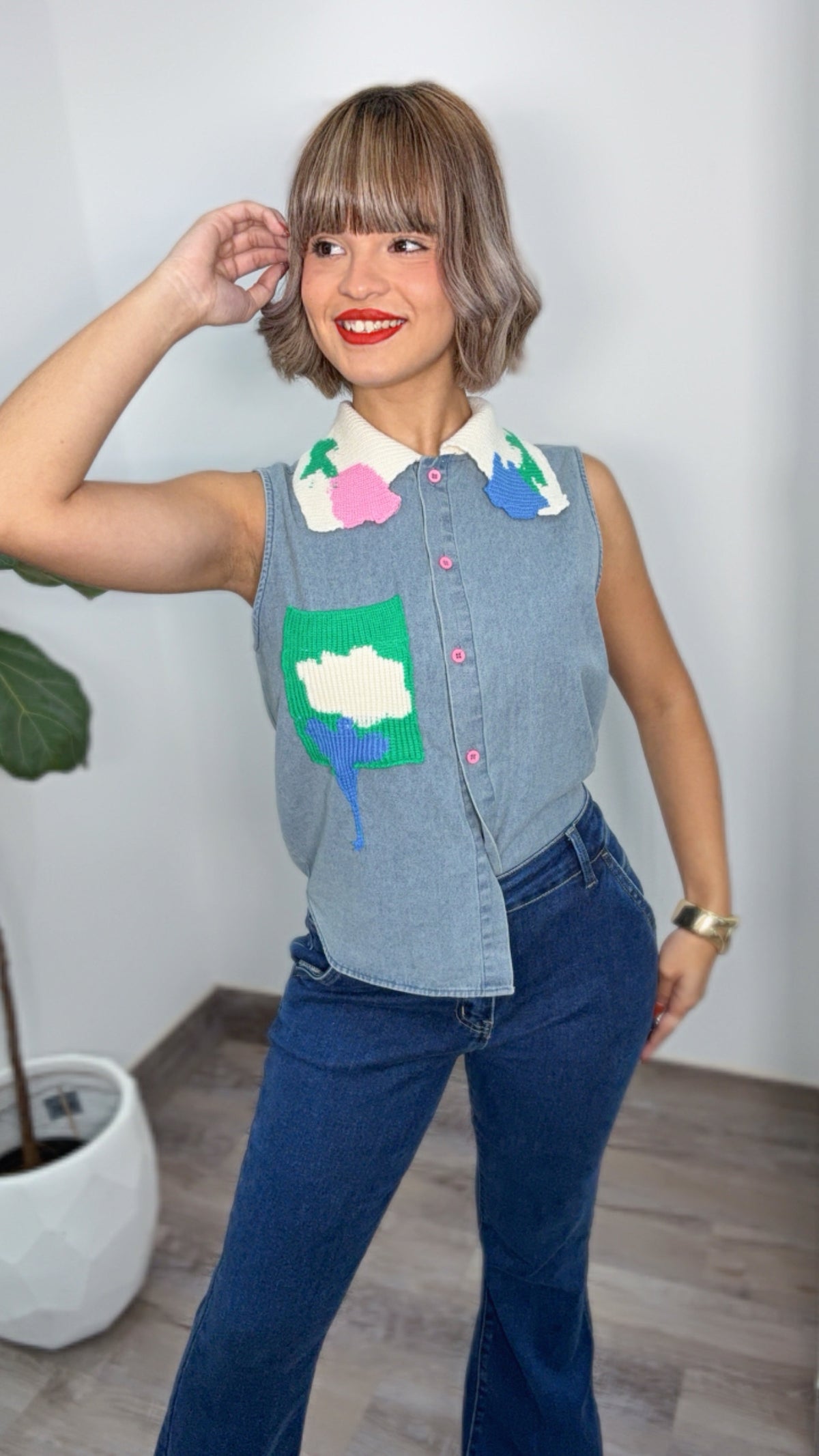 Pop Art Sleeveless Denim Shirt
