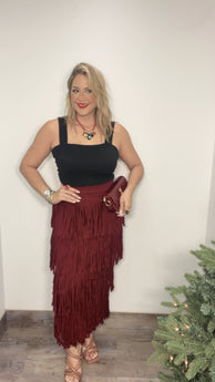 Fringe Burgundy Skirt