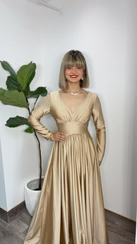 Champagne Long Sleeve Formal Dress