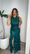Emerald Cascade Sequin Gown