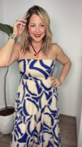 Santorini Flow Strapless Maxi Dress