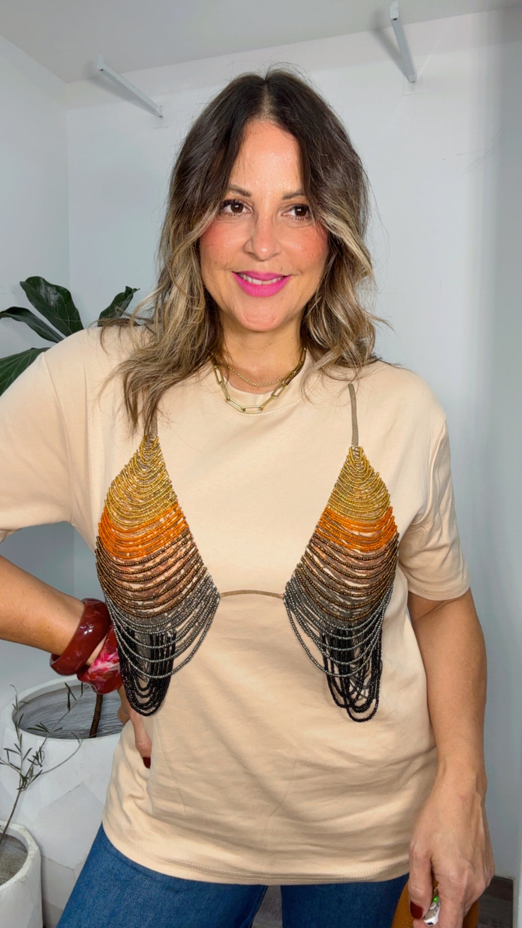 Desert Sunset Beaded Bralette Tee