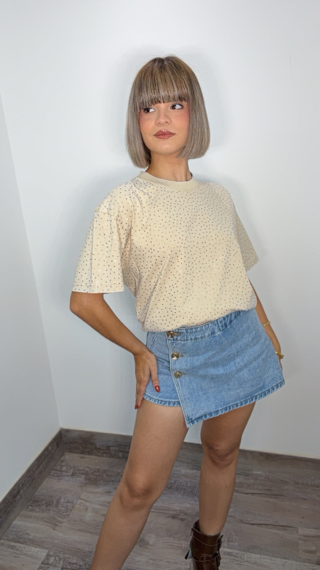 Golden Button Denim Skort