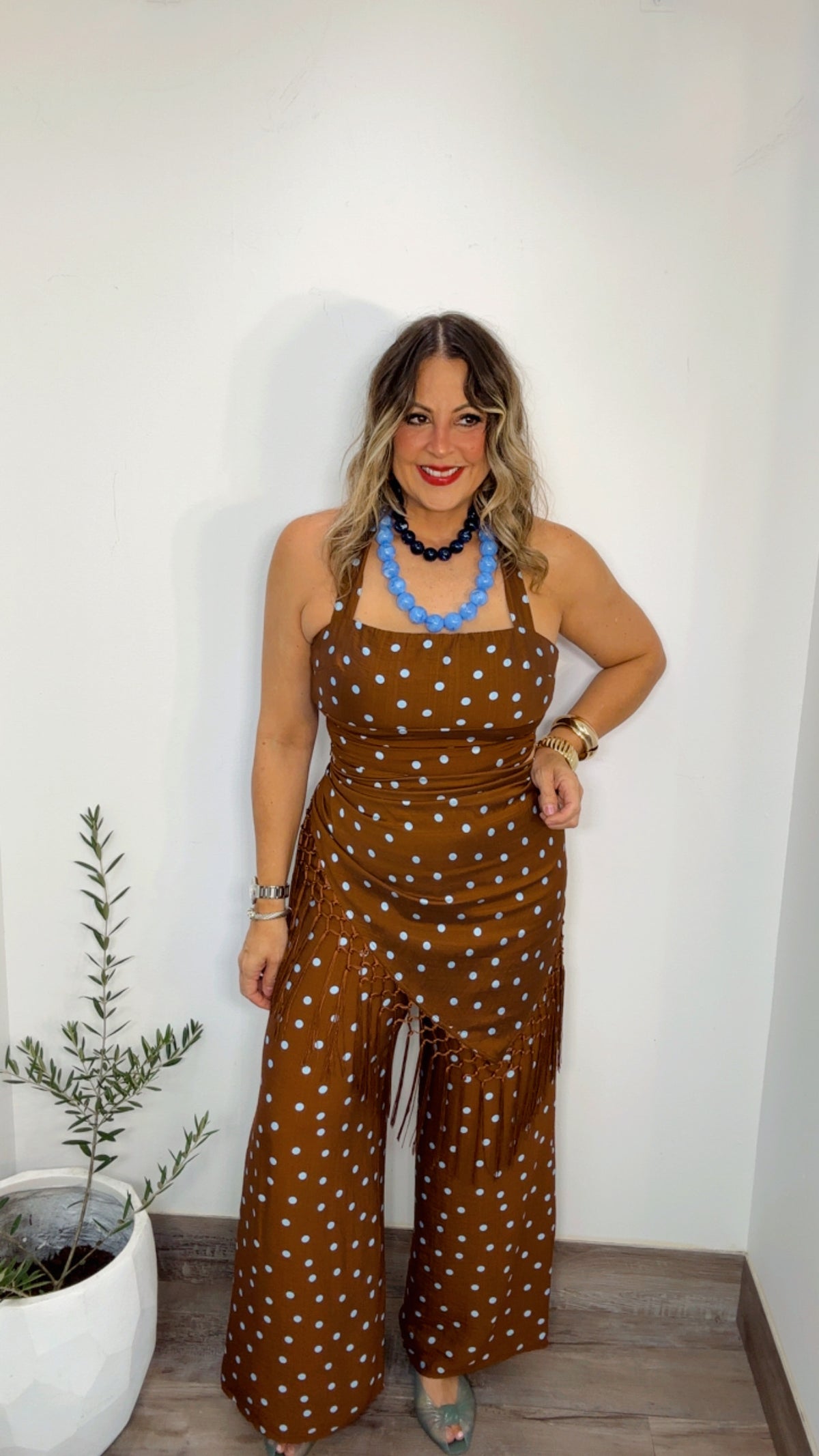Chocolate Blue Polkadot Skarf Set