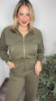 Olive Glam Jacket & Jogger Set
