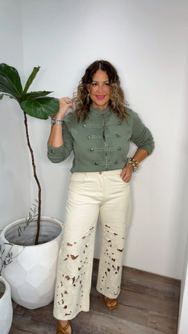 Cream Lace Detail  Pant