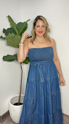 Tube Denim Maxi-Dress
