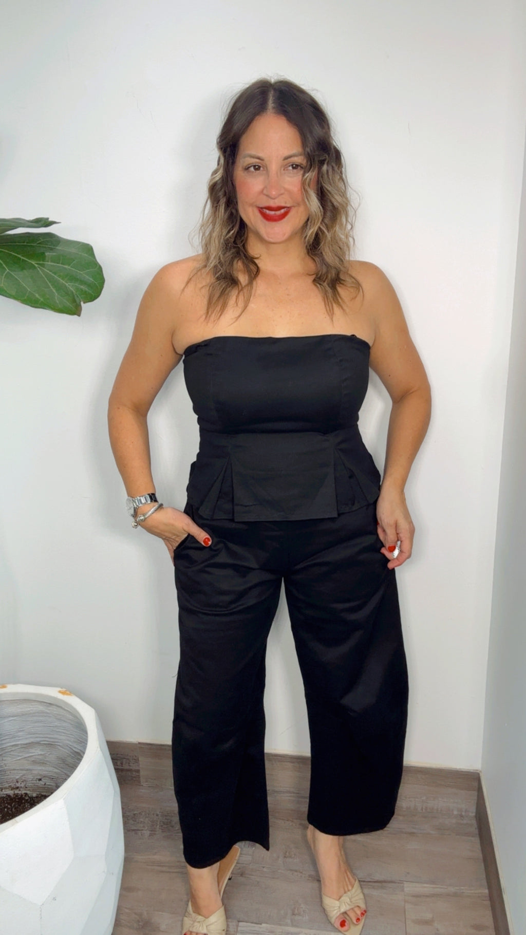 Black Peplum Barrel Jumsuit