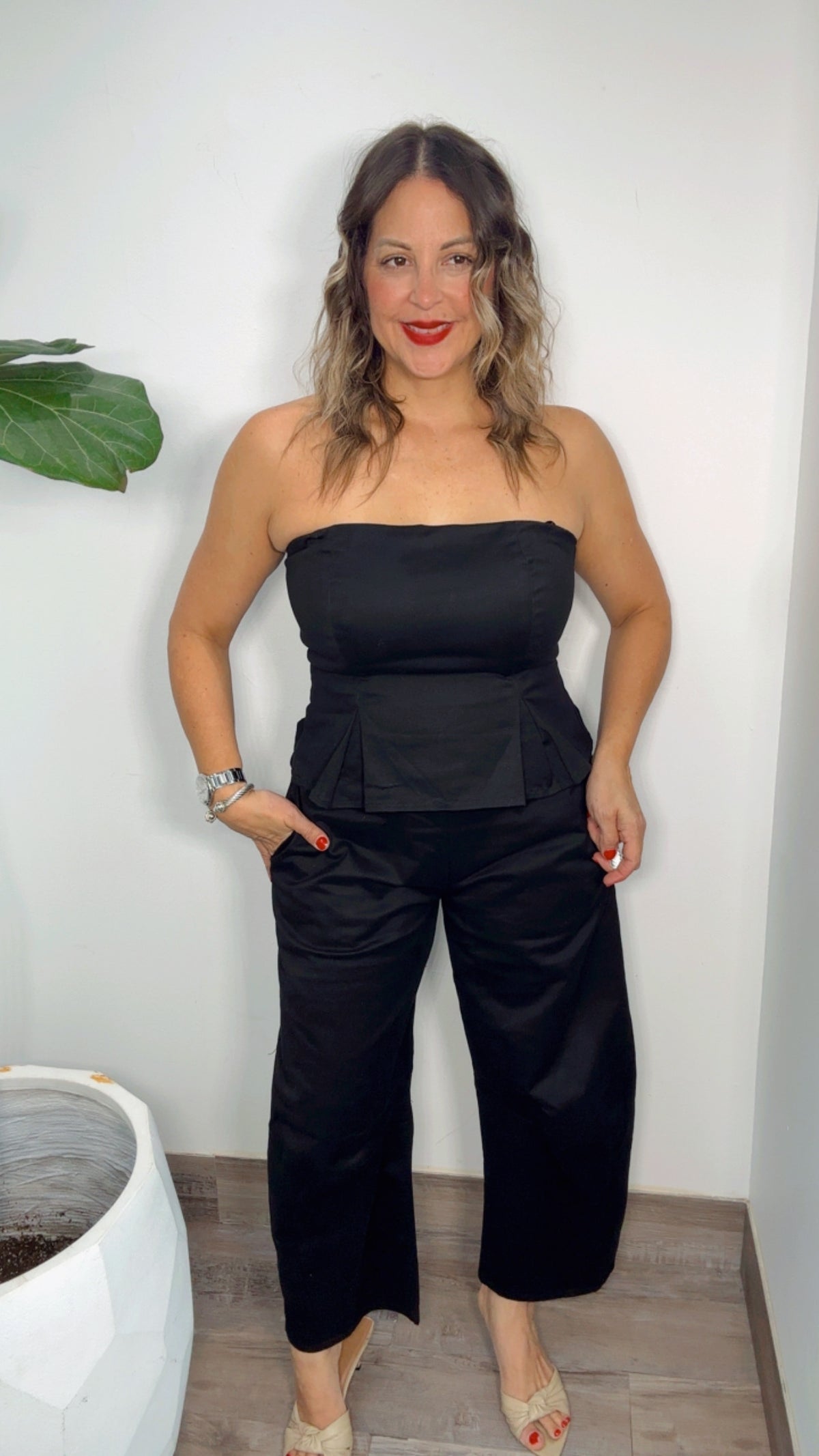 Black Peplum Barrel Jumsuit