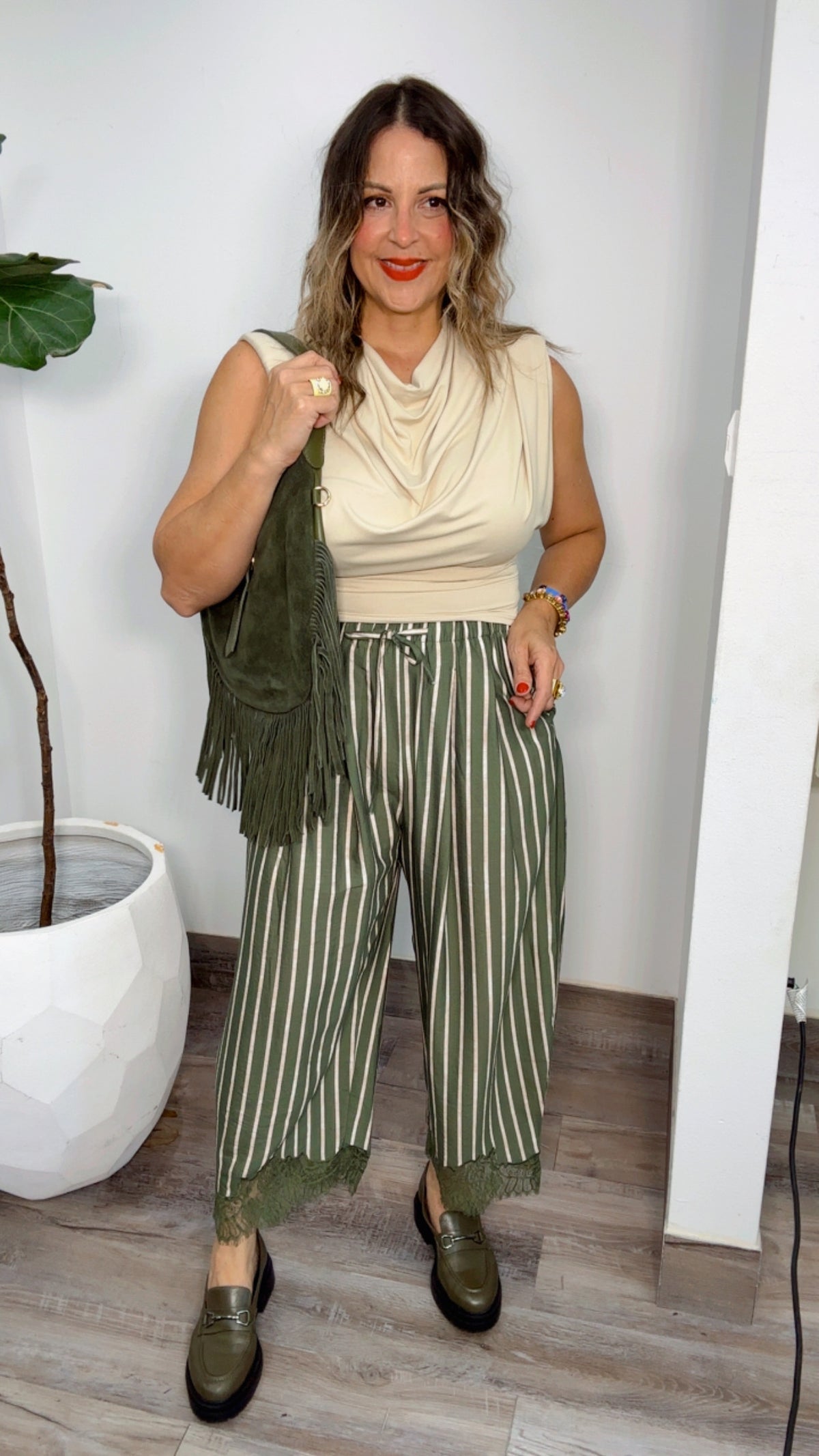 Stripe Hem  Lace Pants