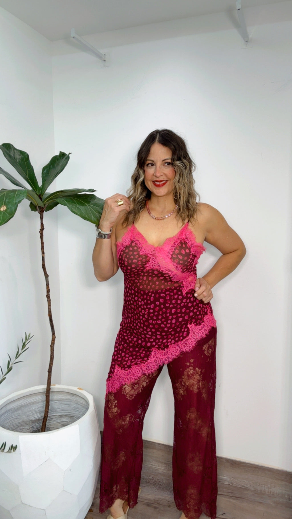 Bordeaux Pink Lace Set