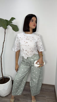 Polka Dots Barrel Jeans (Sage Green)