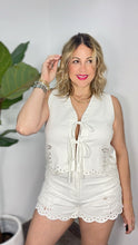 White Denim Embroidered Short