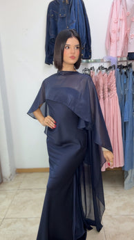 Tunic Classic Satin Maxi Dress (Navy)