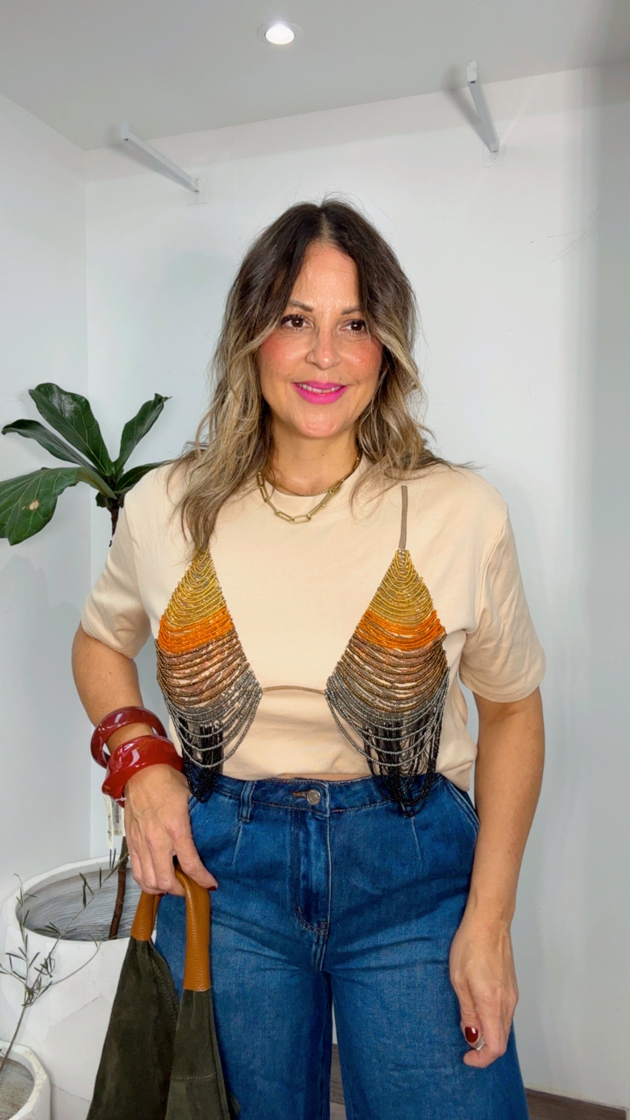 Desert Sunset Beaded Bralette Tee