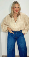 Champagne Ruched Satin Bomber Jacket