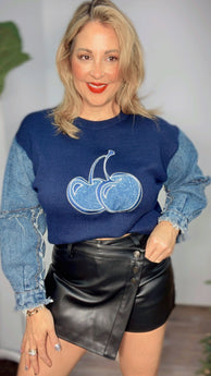 Denim Cherry Glam Sweater
