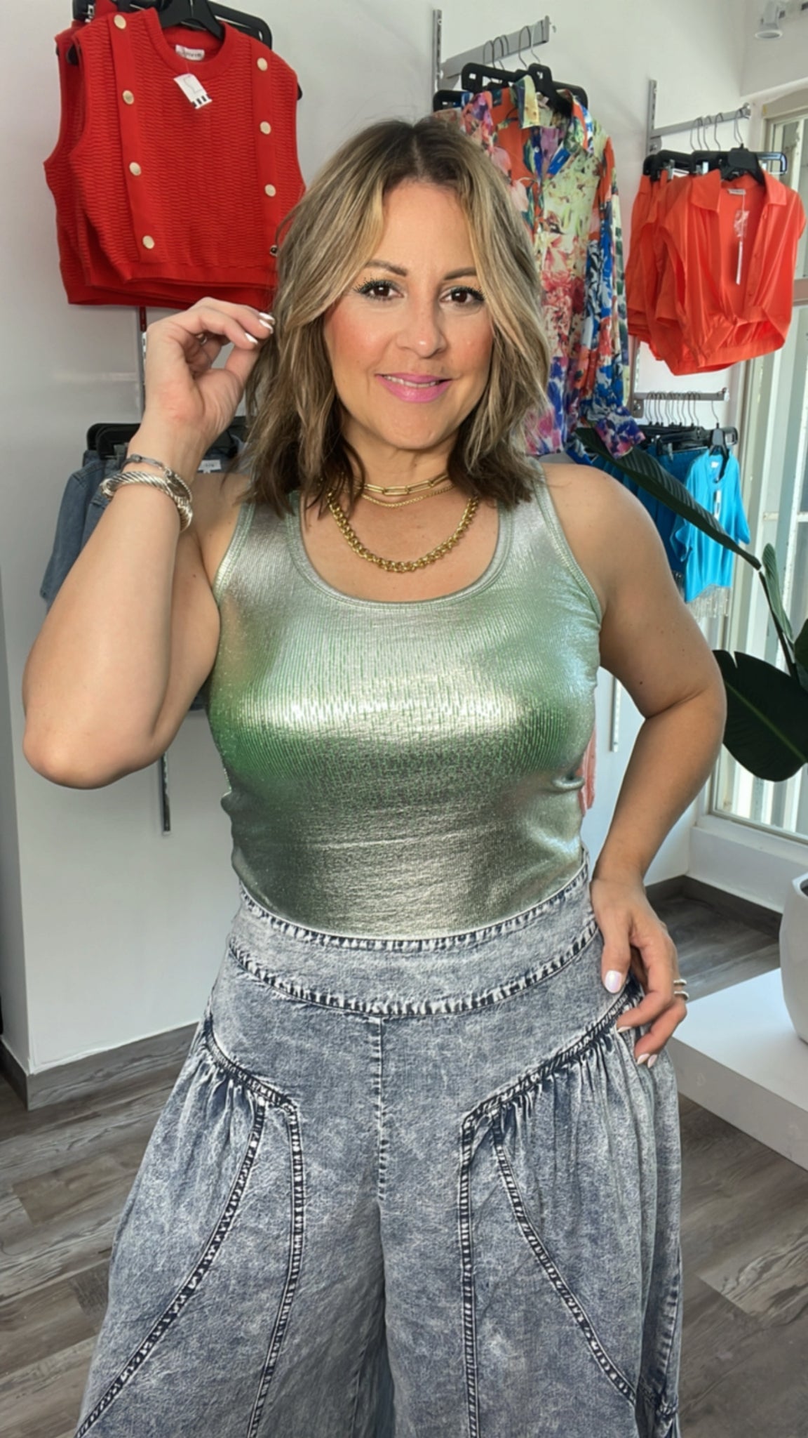 SilverGreen Metallic Basic Top