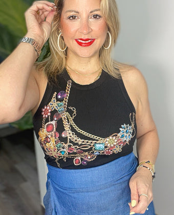 Jewel  Black Tank Top