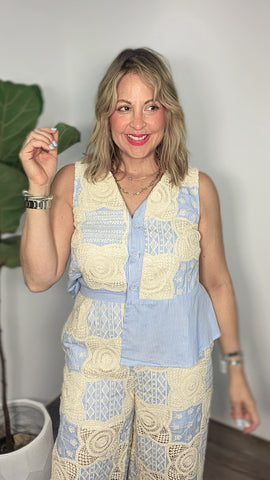 Mikonos Stripe blue Crochet  Top
