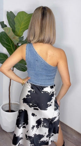 Denim One Shoulder Top