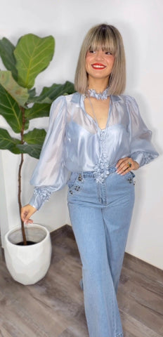 Dusty Blue Floral Blouse