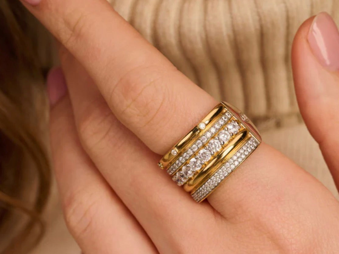 Ti Sento Classic Layered Zirconia Ring (Gold)