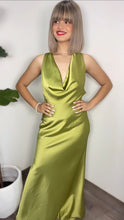 Pistachio Cowl Neck Satin Maxi-dress